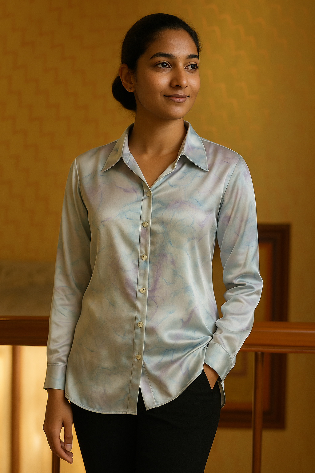 Marble Print Button-Down Shirt